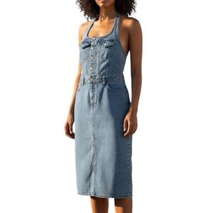 Universal Thread Women's Blue Jean Denim Halter Overall Dress Front Slit Size 10